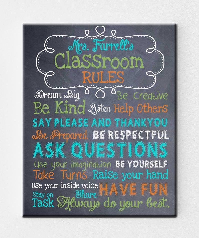 Personalized Classroom Rules Back To School Portrait Poster & Canvas Home & Classroom Decor Wall Meaningful Gift For Student  Friend Teacher Parents