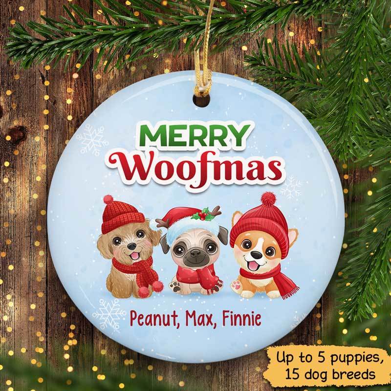 Dog Merry Woofmas Cute Puppy Circle Personalized Decorative Christmas Ornament