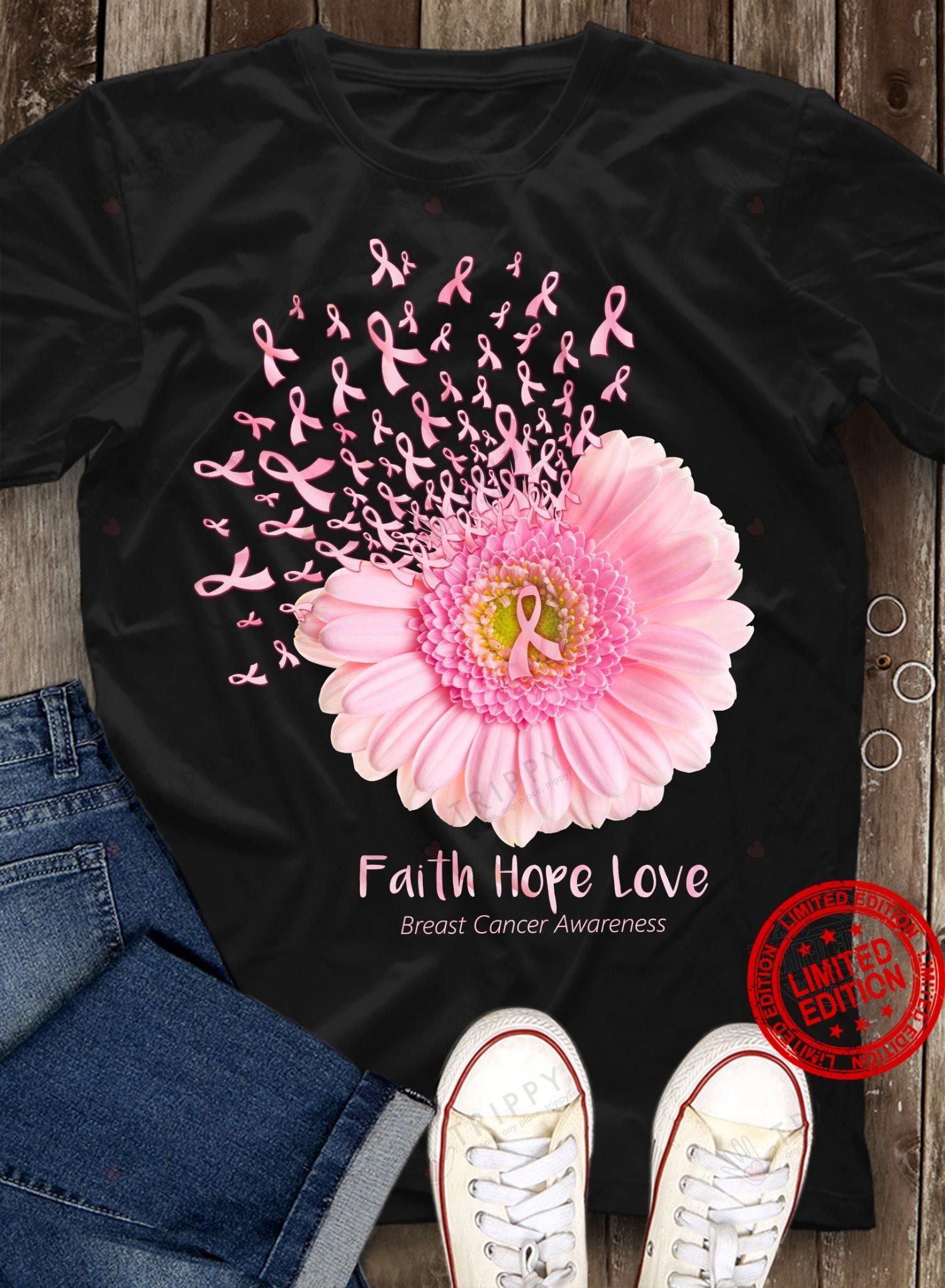 Dandelion Daisy Faith Hope Love Breast Cancer Awareness Graphic Unisex T Shirt, Sweatshirt, Hoodie Size S – 5Xl