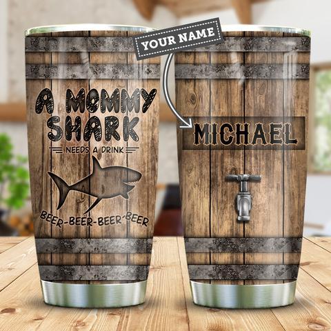 Wooden Style Shark Mommy Beer Personalized Kd2 Stainless Steel Tumbler, Personalized Tumblers, Tumbler Cups, Custom Tumblers