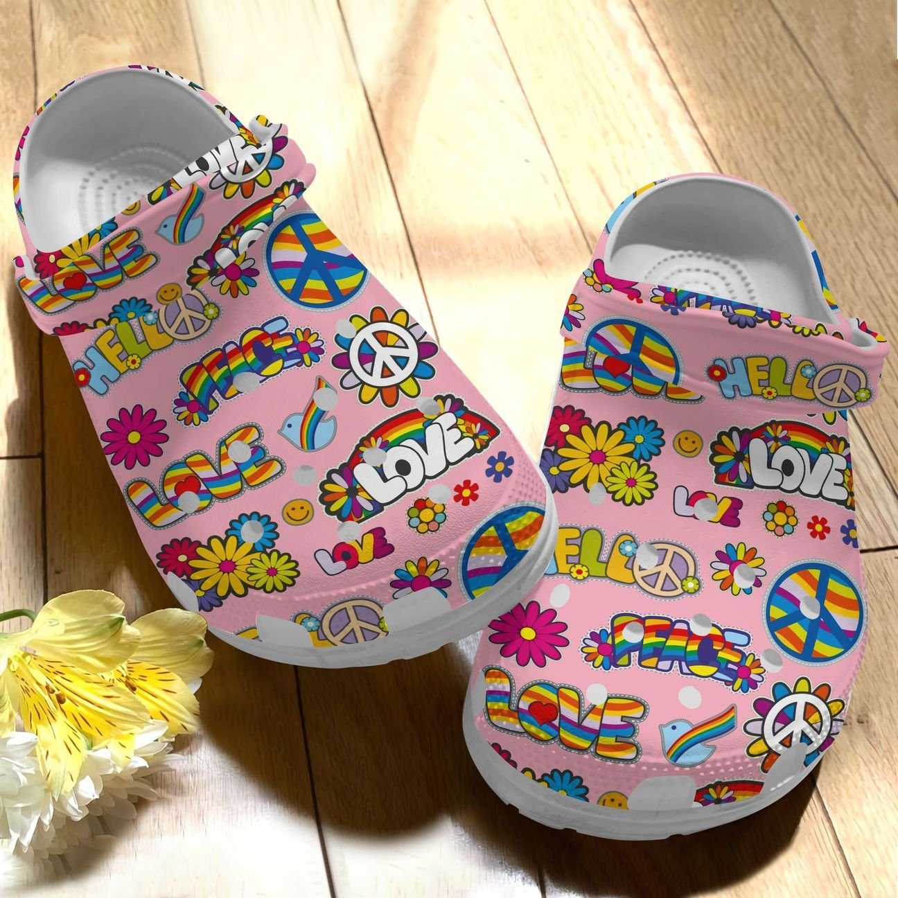 Hippie Personalize Clog, Custom Name, Text, Fashion Style For Women, Men, Kid, Print 3D Whitesole Hippie Life