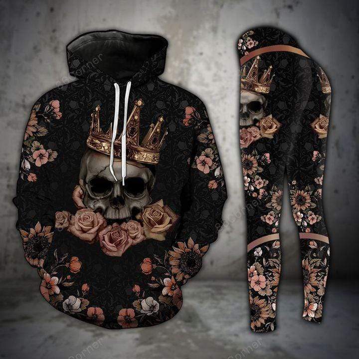 Tattoo Girl Skull Crown Flowers Hoodie Or Legging 3D #V