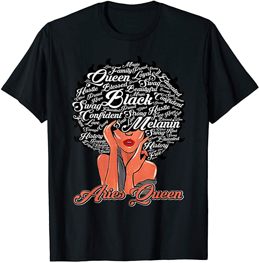 African American Women Aries Queen Birthday March April T-Shirt