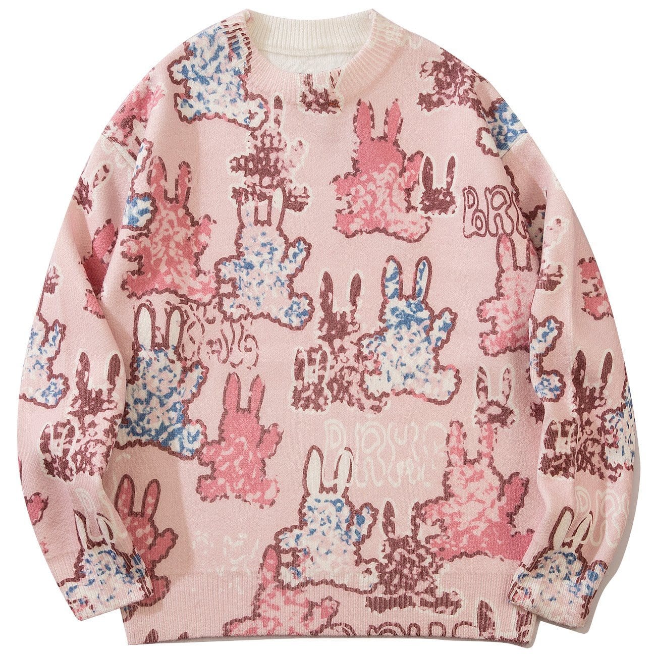 Rabbits Letters Print Knitted Sweater