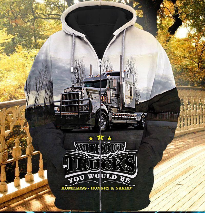 Without Trucks Gift For Trucks Lovers All Over Print Us Unisex Zip Up Hoodie