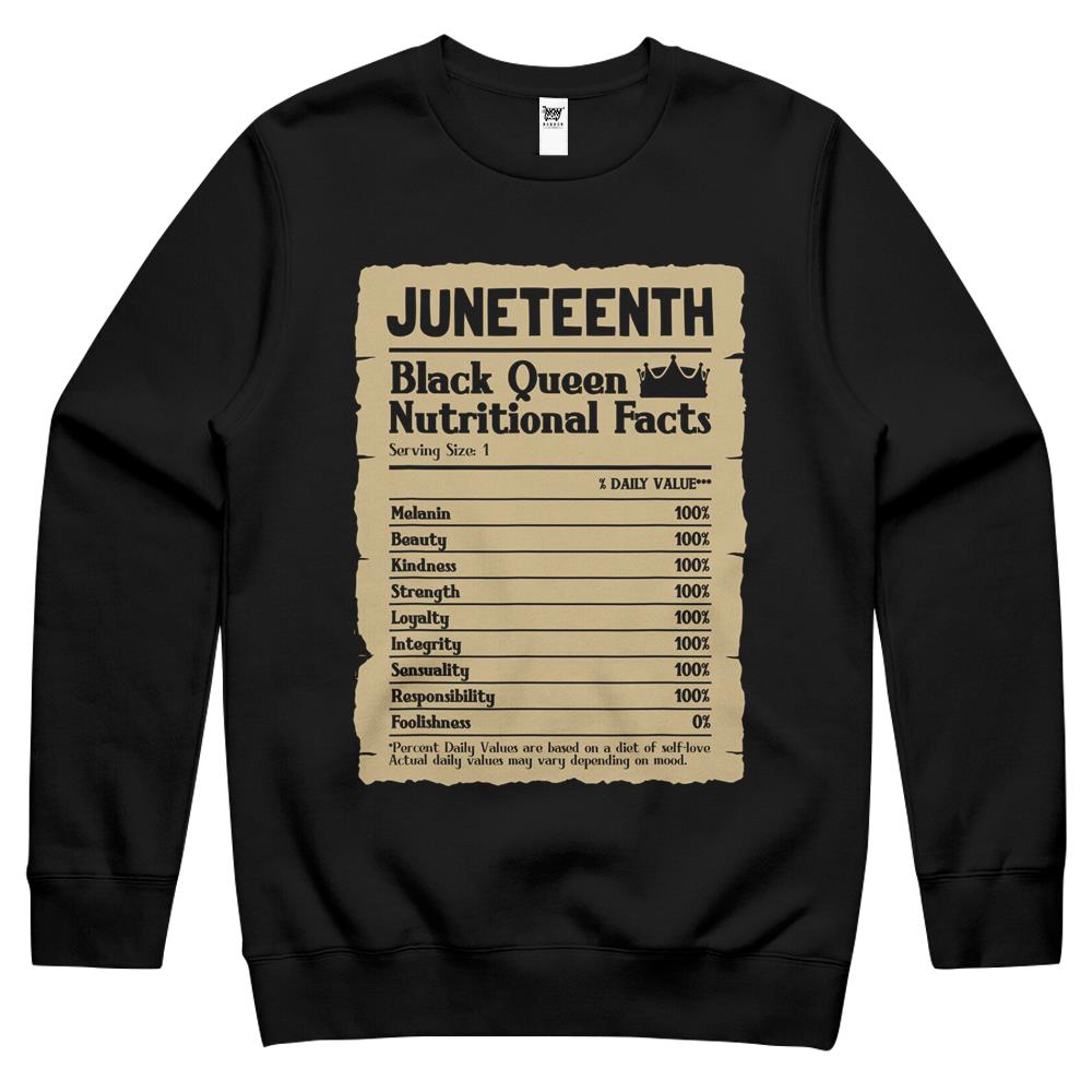 Nutritional Facts Shirt, Nutritional Facts Crewneck Sweatshirt, Black Queen Nutrition Facts, Juneteenth Black Queen Nutritional Facts Melanin Vintage Crewneck Sweatshirt