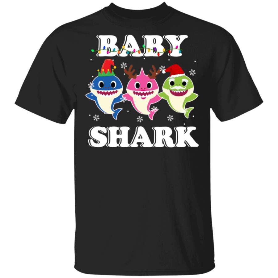 Christmas Shark Lover Shirt Baby Shark Cool Christmas Elf Reindeer Santa Shark Family Matching Pajama Gifts Christmas T-Shirt