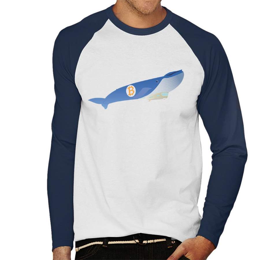 Bitcoin Whale Blimp Flying High Men’s Baseball Long Sleeved T-Shirt