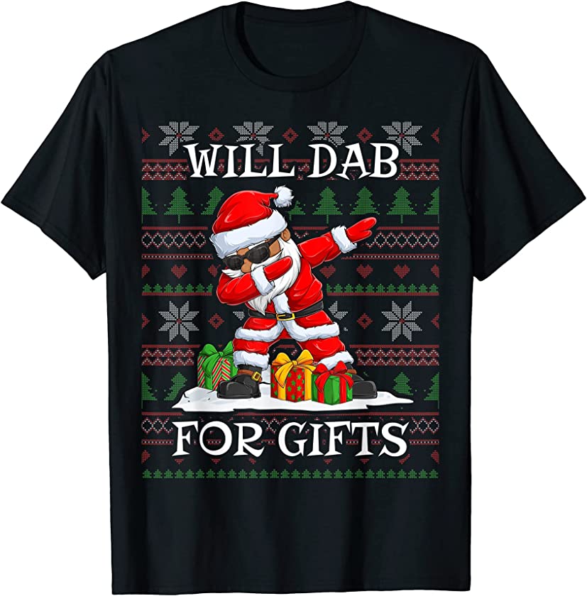 Will Dab For Gifts Black African American Xmas Dabbing Santa T-Shirt