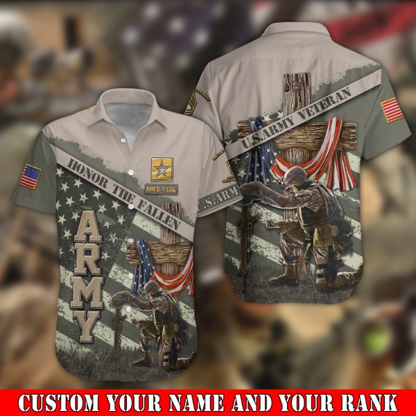 Us Army Veteran Honor The Fallen Hawaiian Shirt Custom Your Name And Rank Ha48253