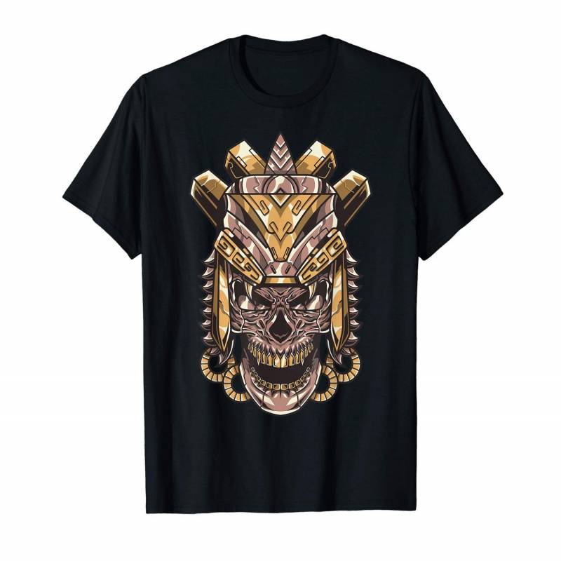 Aztec King Warrior Native Mexican Skull Grunge Head Mask T-shirt