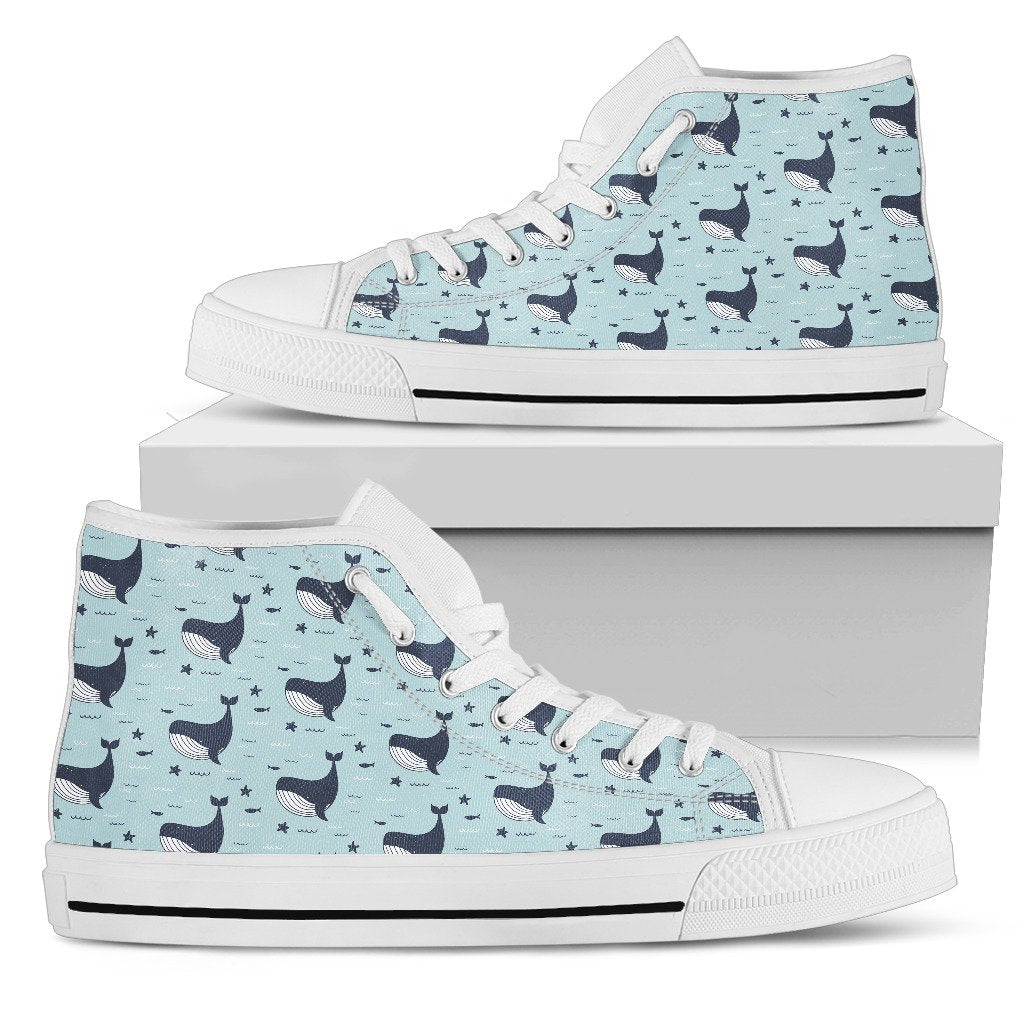 Whale Cute Design Themed Print Women High Top Shoes