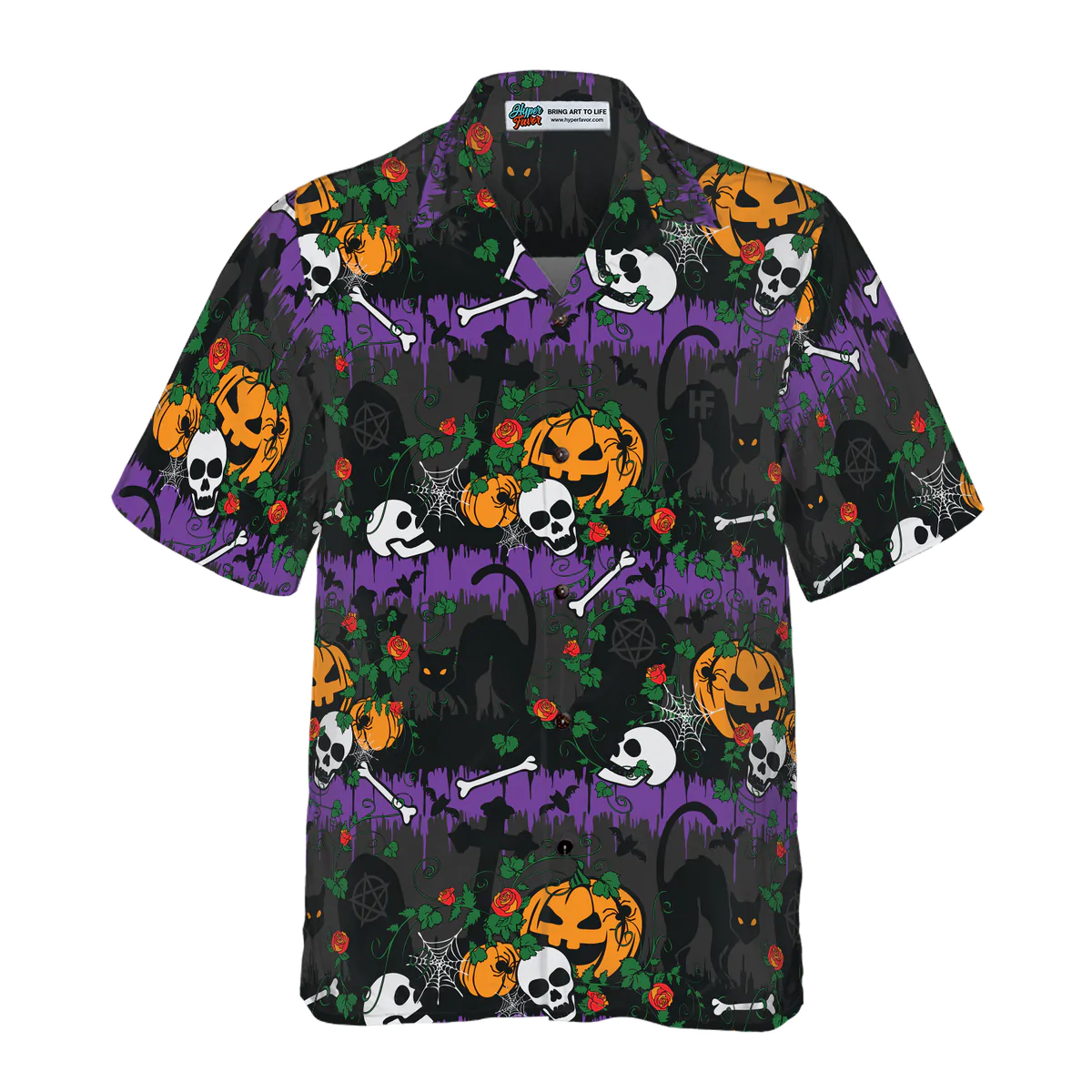 Halloween Pumpkin And Black Cats Hawaii Funny Shirt Ha34440