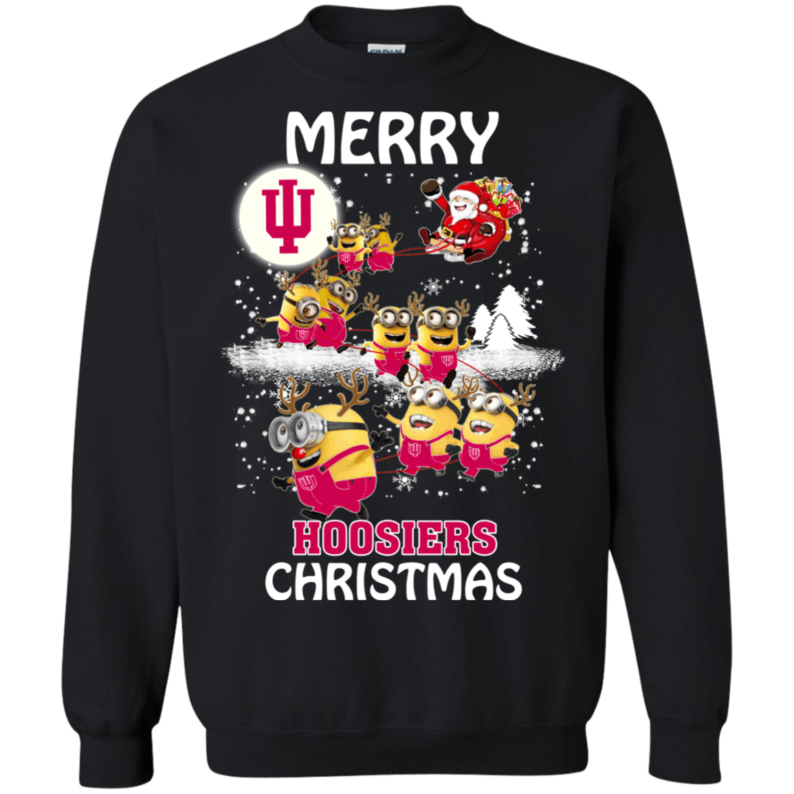 Outstanding Indiana Hoosiers Minion Ugly Christmas Sweaters Santa Claus With Sleigh Hoodies Sweatshirts