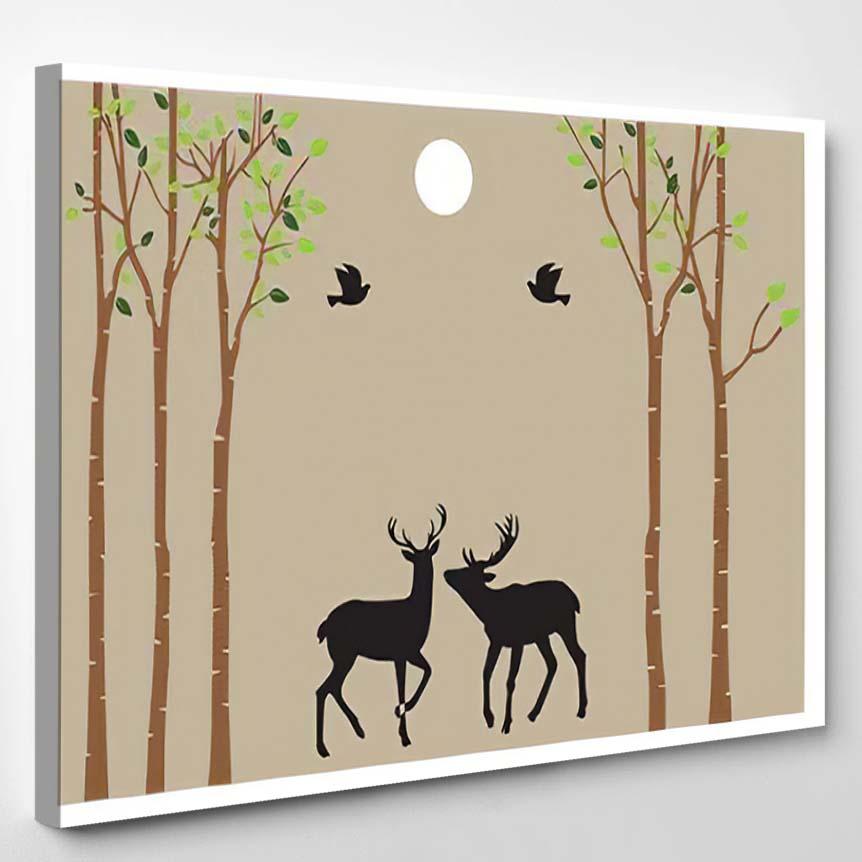 Vector Floral Sticker Wallpaper Tree Deer – Deer Animals Canvas Print