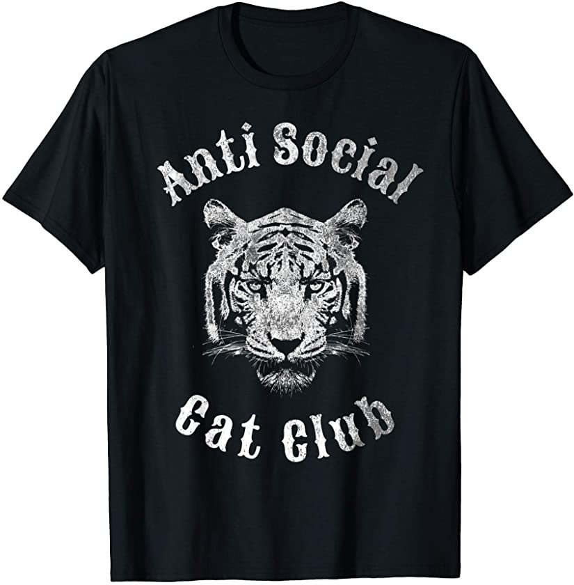 Anti Social Cat Club Tiger Head Vintage Retro T-Shirt