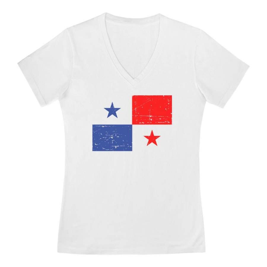 Panama Vintage Flag V-Neck Fitted Women T-Shirt