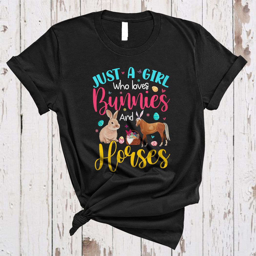 Just A Girl Who Loves Bunnies And Horses Cute Floral Easter Day Bunny Horse Farmer Lover T-Shirt