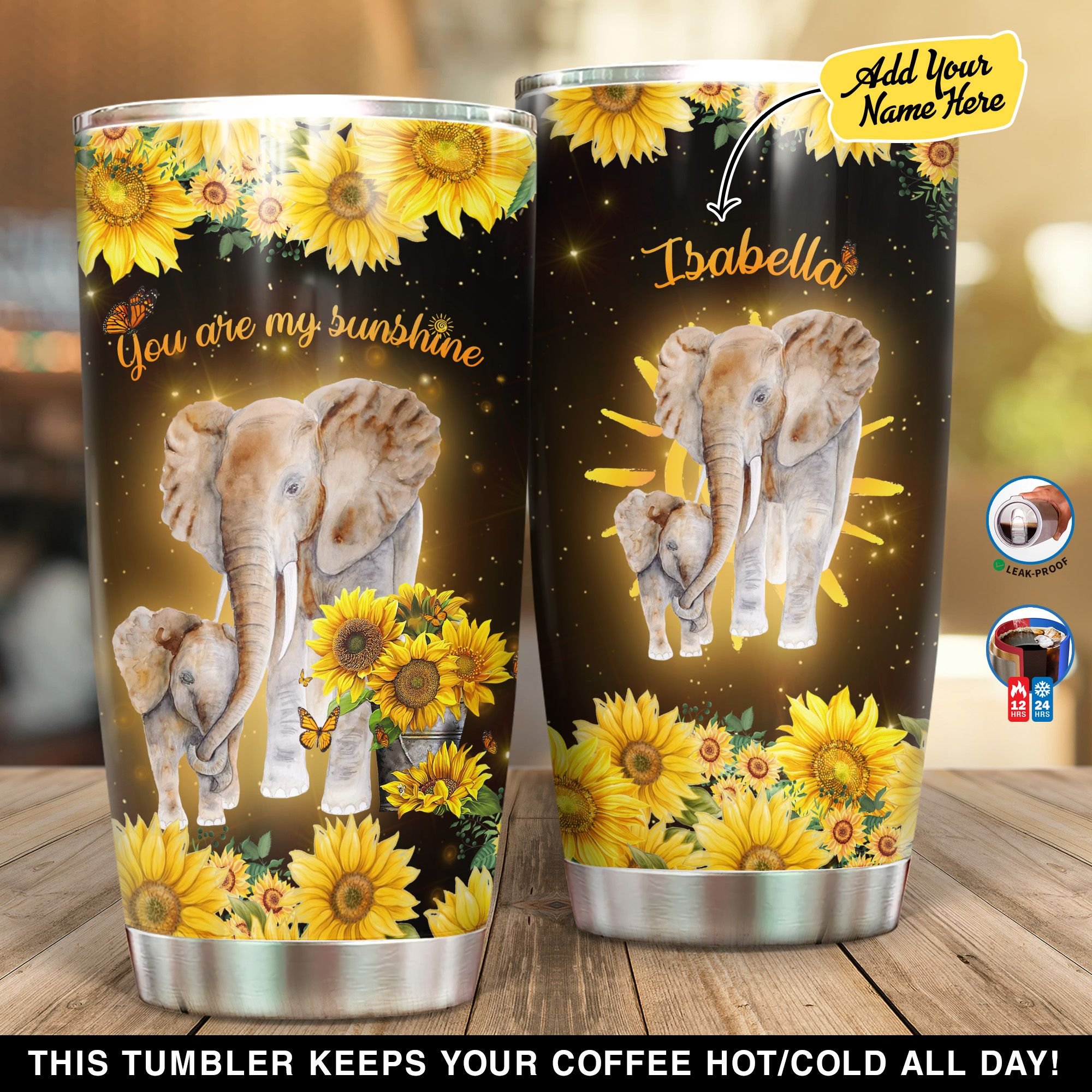 Personalized Elephant And Butterfly You Are My Sunshine NI1403003YF Tumbler