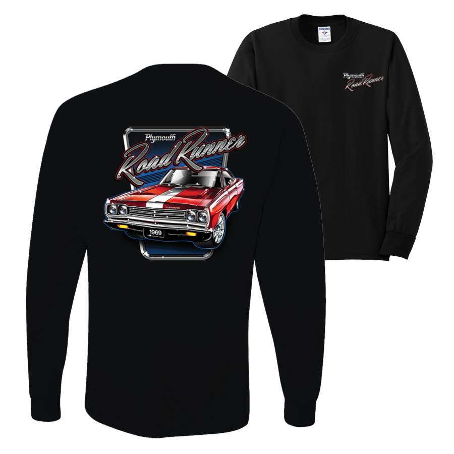 Vintage 1969 Plymouth Roadrunner Classic Logo F&B Front & Back Cars and Trucks Mens Long Sleeve Shirt