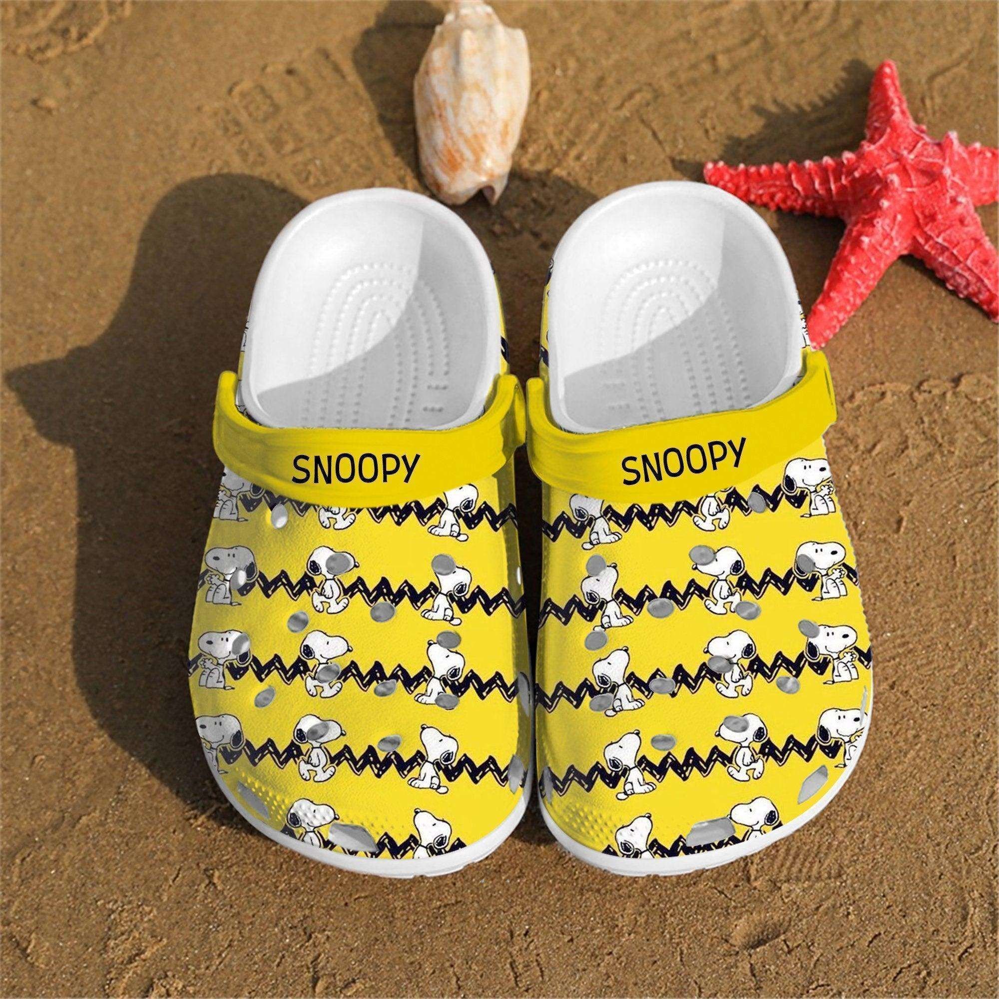 Snoopy Charlie Stickers Pattern Crocss Classic Clogs Shoes In Yellow & Black For Men Women Kids