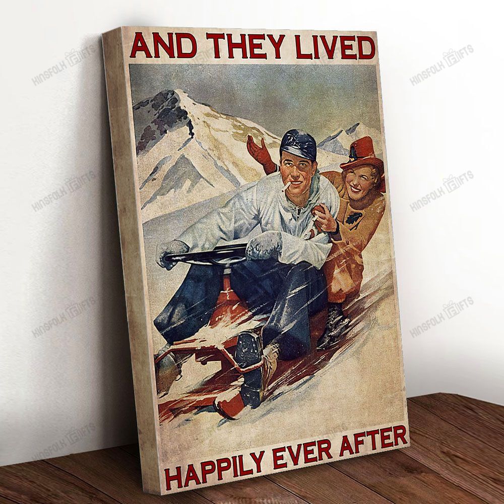 Snowmobile Couple Lived Happily Canvas Poster Wall Art, Poster Print, Canvas Print Wall Decor