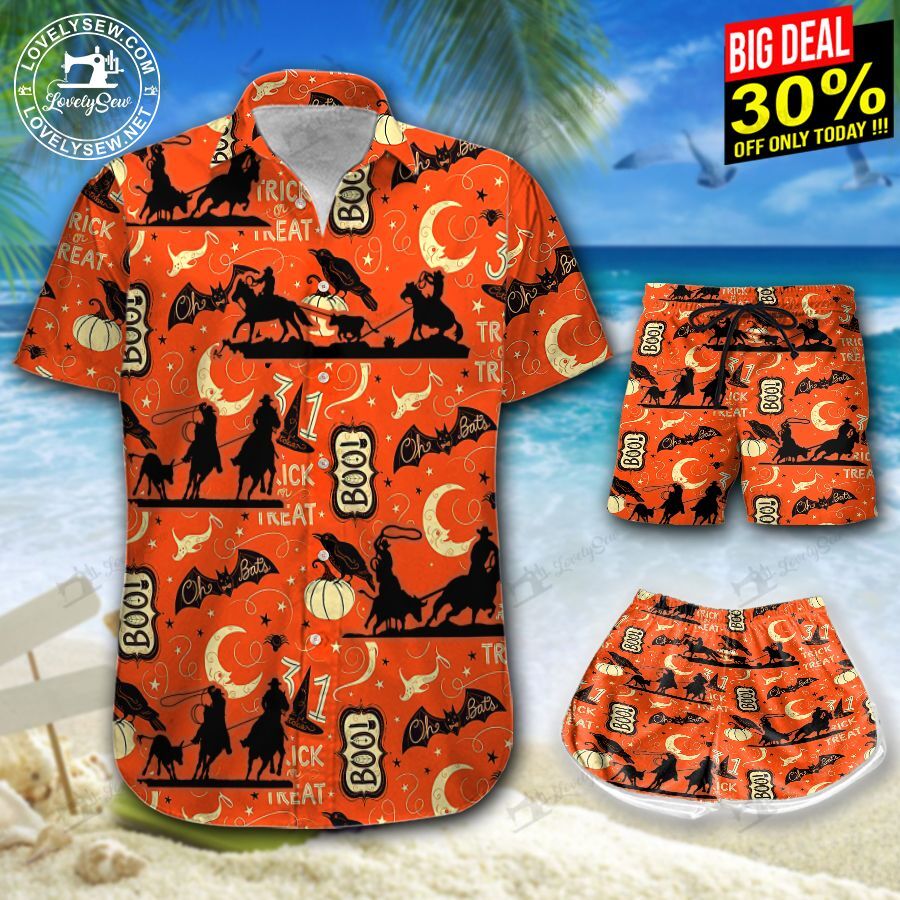 Team Roping Halloween Hawaiian Shirt Shorts Ha101821