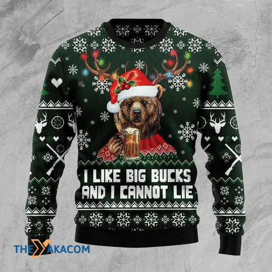 Merry Xmas Bear Hunting And Beer I Like Big Bucks And I Cannot Lie Gift For Christmas Party Ugly Christmas Sweater T-Shirt