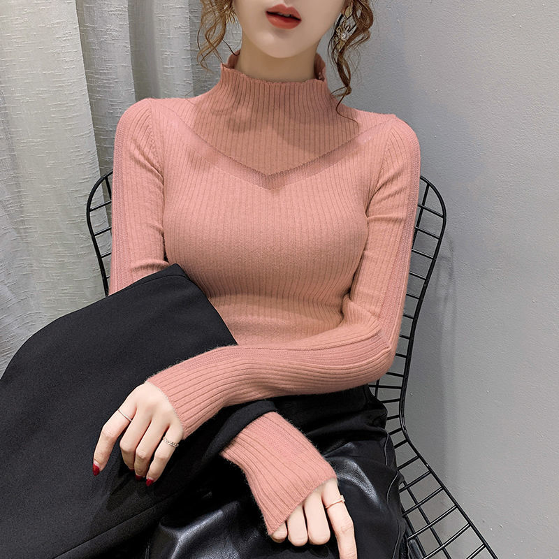 Turtleneck Pullover V Sweater Women’s Long-Sleeved Sweater Women’s Fall Winter Inner Wear Top alx