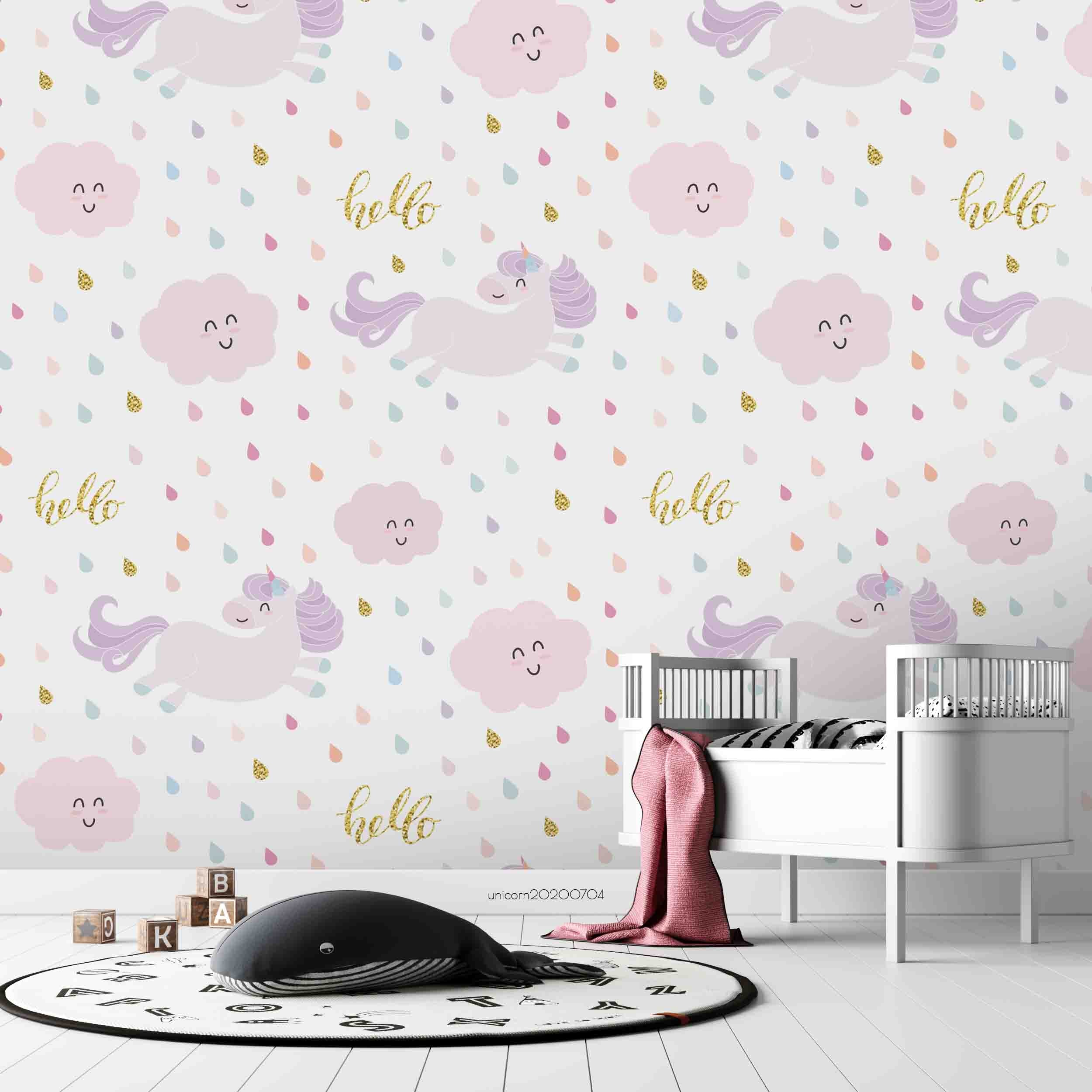 3D Cartoon Purple Unicorn Pink Cloud Wall Mural Wallpaper Lxl 239