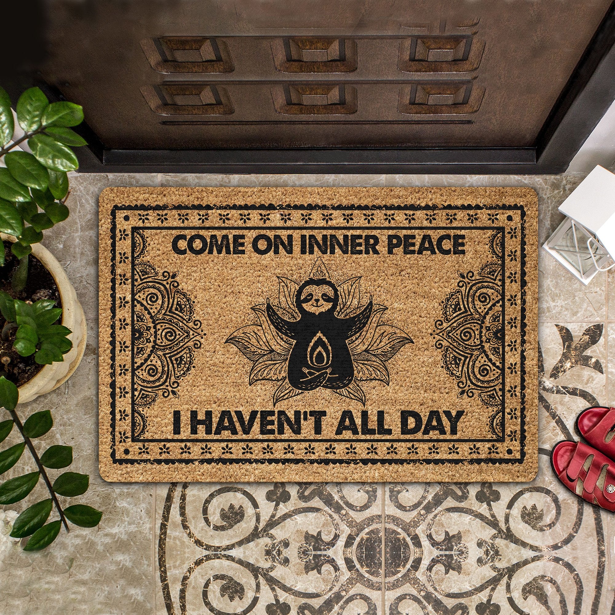 Come On Inner Peace Coir Pattern All Over Printing Doormat Pre2043