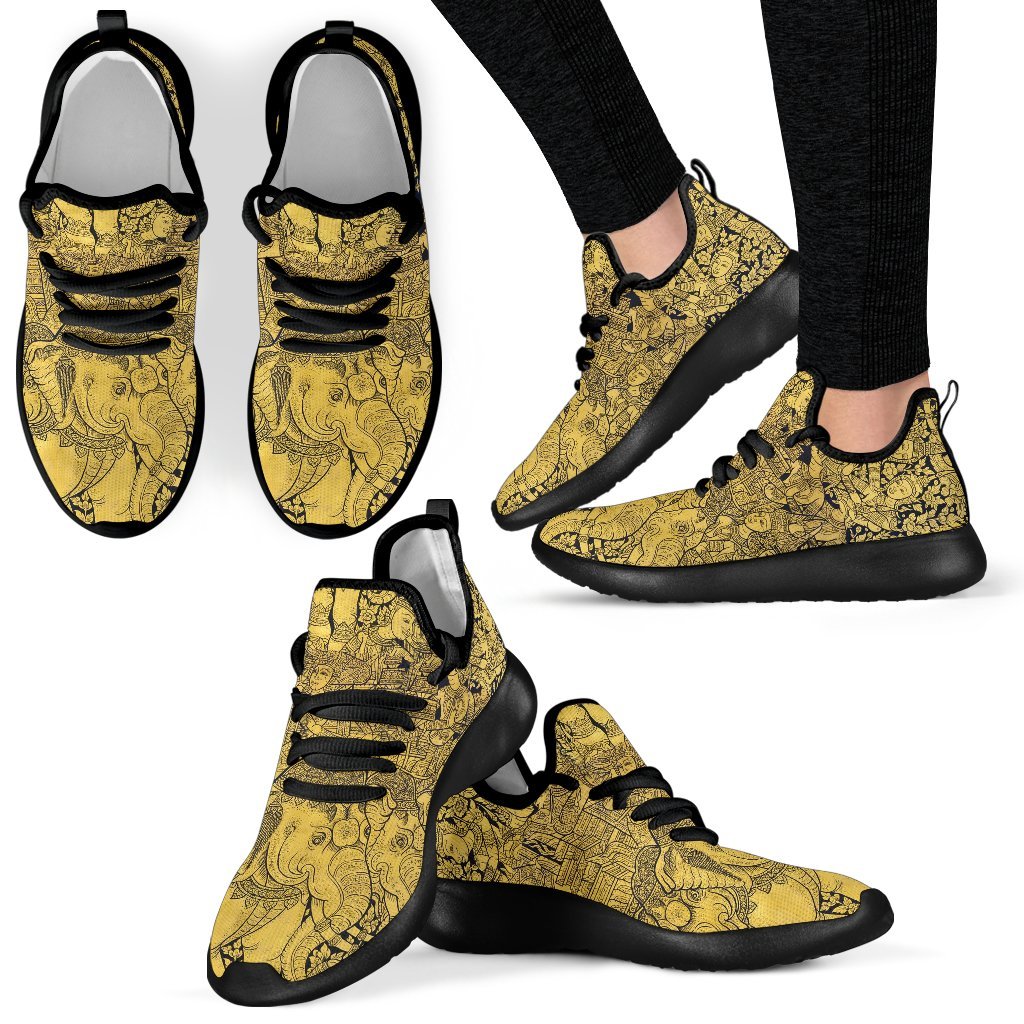 Thai Golden Elephant Print Men Women Knit Sneaker