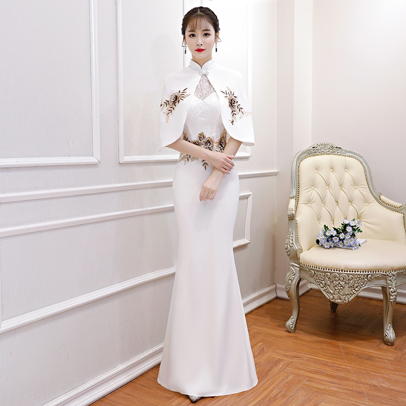 White Chinese Dress Qipao Fashion Cheongsam Dress Plus Size Long Qi Pao Modern Vestido Oriental Embroidery Qipao Fashion FF1747 alx