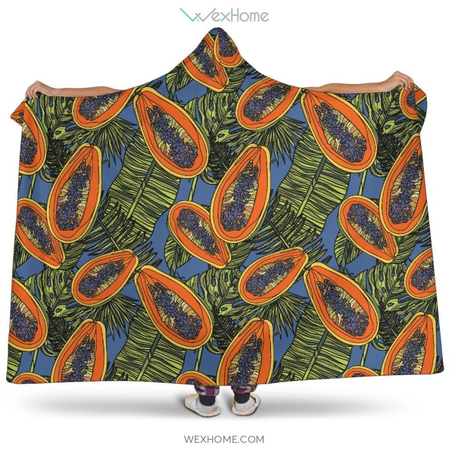 Colorful Papaya Tropical Leaves Hooded Blanket