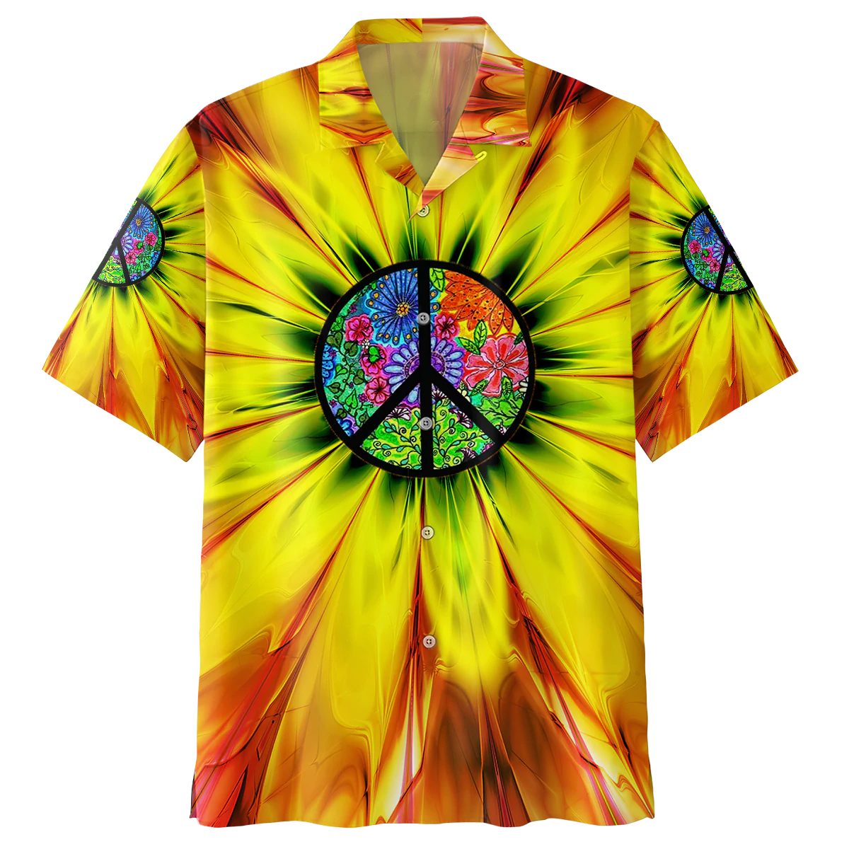 Spiritual Hippie Floral Pattern Peace Sign Tie Dye Trippy Hawaii Shirt Ha19080