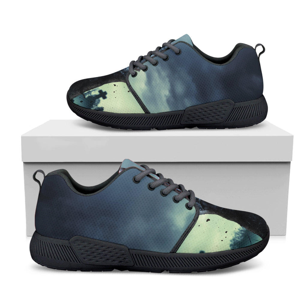 Zombie Hand Rising From Grave Print Black Athletic Shoes