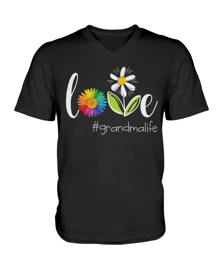 Love Grandma Life Colorful Flower V-Neck