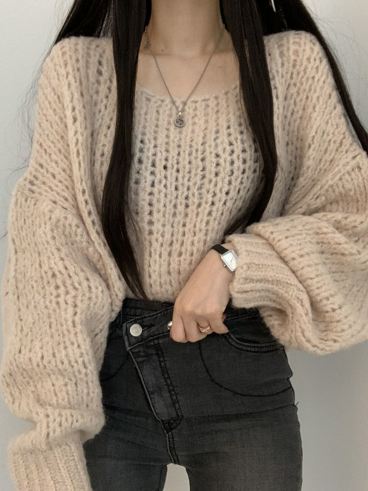 Sweater Pullovers Women Various Color O-neck Loose Simple Solid Students All-match Spring New Soft Lantern Sleeve Design Casual alx