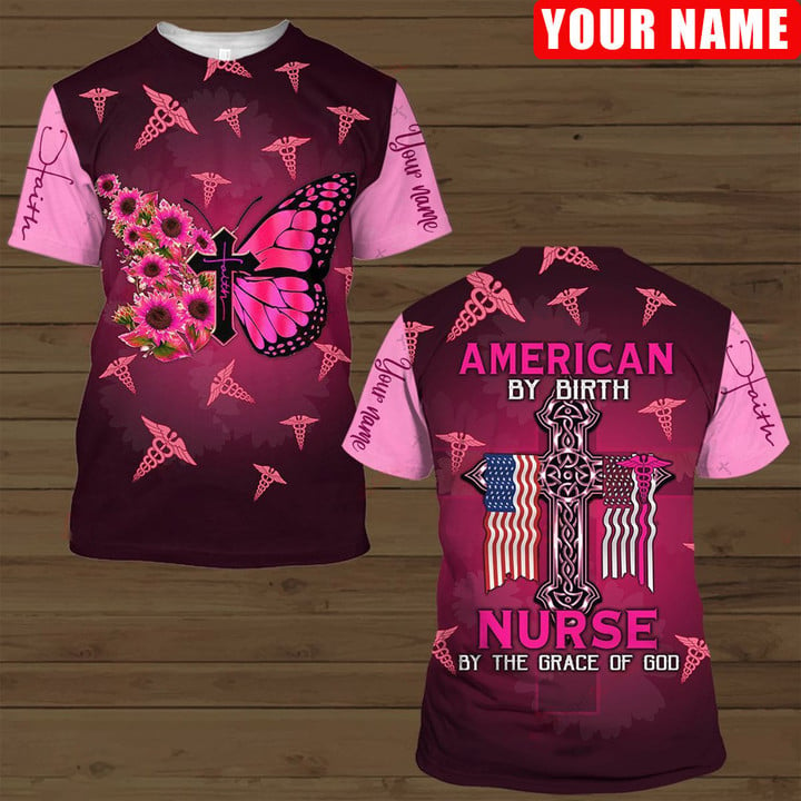 American By Birth Nurse By The Grace Of God Shirt, Attractive Apparel For Nurse