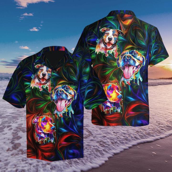 Colorful Pitbull Terrier All Over Printed Hawaiian Shirt Ha3949