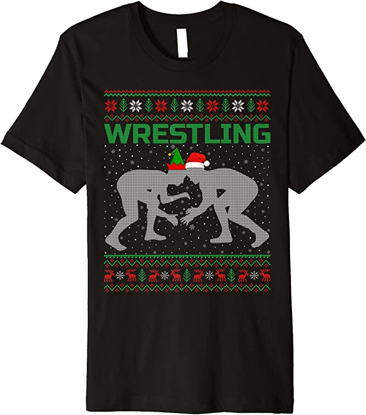 Wrestling Ugly Christmas Sweater Style Funny Wrestling Xmas Premium T-Shirt