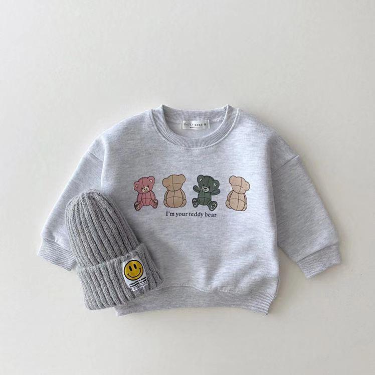 2022 New Baby Casual Sweatshirt Cute Bear Print Infant Boy Cartoon Tops Autumn Kids Long Sleeve Sweatshirt Cotton Girl Clothes alx