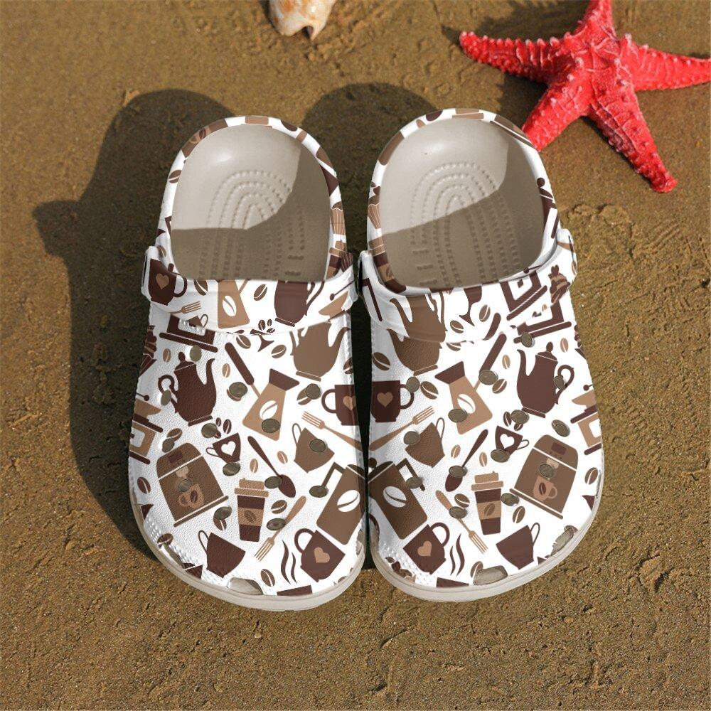 Coffee Personalized Clog, Custom Name, Text, Color, Number Fashion Style For Women, Men, Kid, Print 3D Brown Coffee Pattern