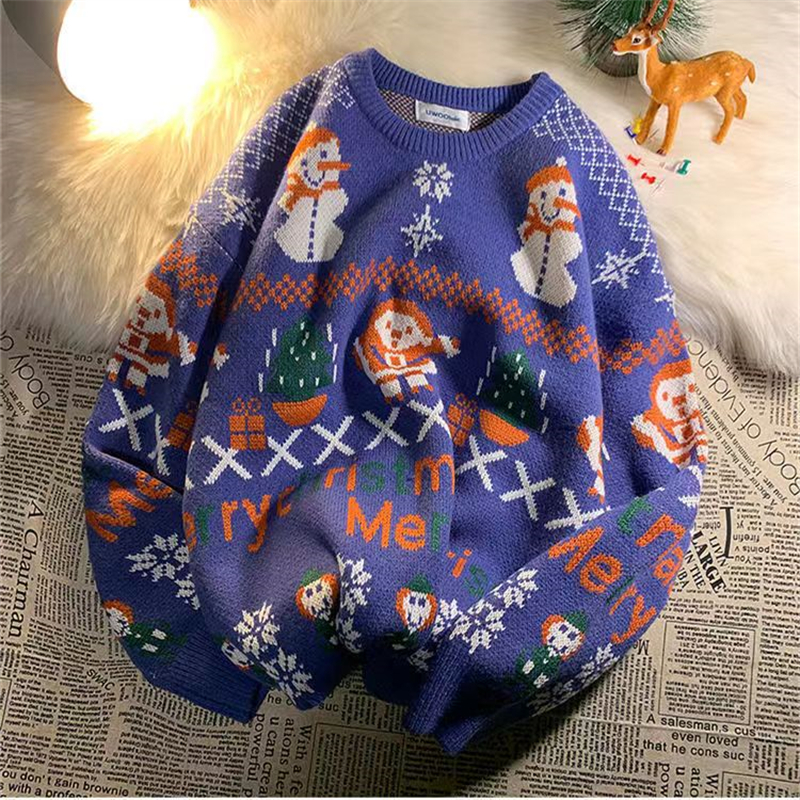 Ugly Christmas Sweater Winter Vintage O-Neck Knitted Pullover Harajuku Cute Snowman Warm Unisex Couples Sweaters Men Clothing alx