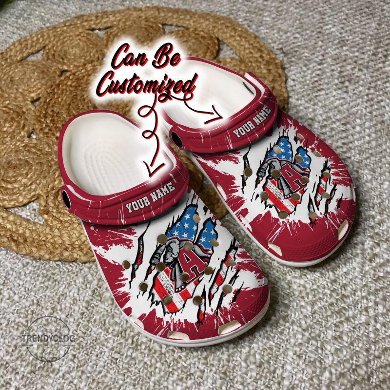 Sport Personalized ACrimson Tide University Ripped American Flag Clog Shoes