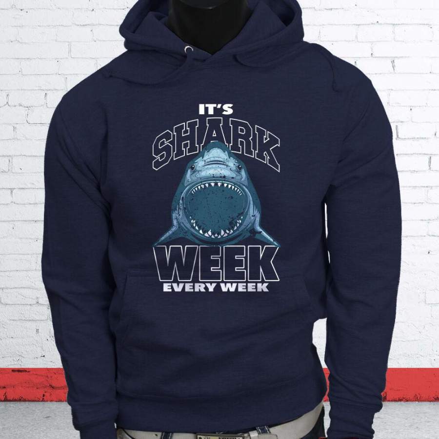 Shark Bite Shark Week Ocean Beach Surfer Funny Mens Navy Hoodie