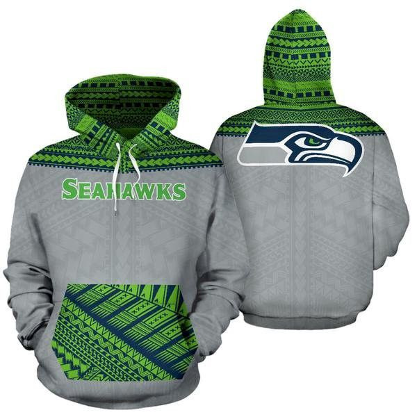 Seattle Seahawks Maori Tattoo Gray Green 43 Unisex 3D Hoodie Gift For Fans