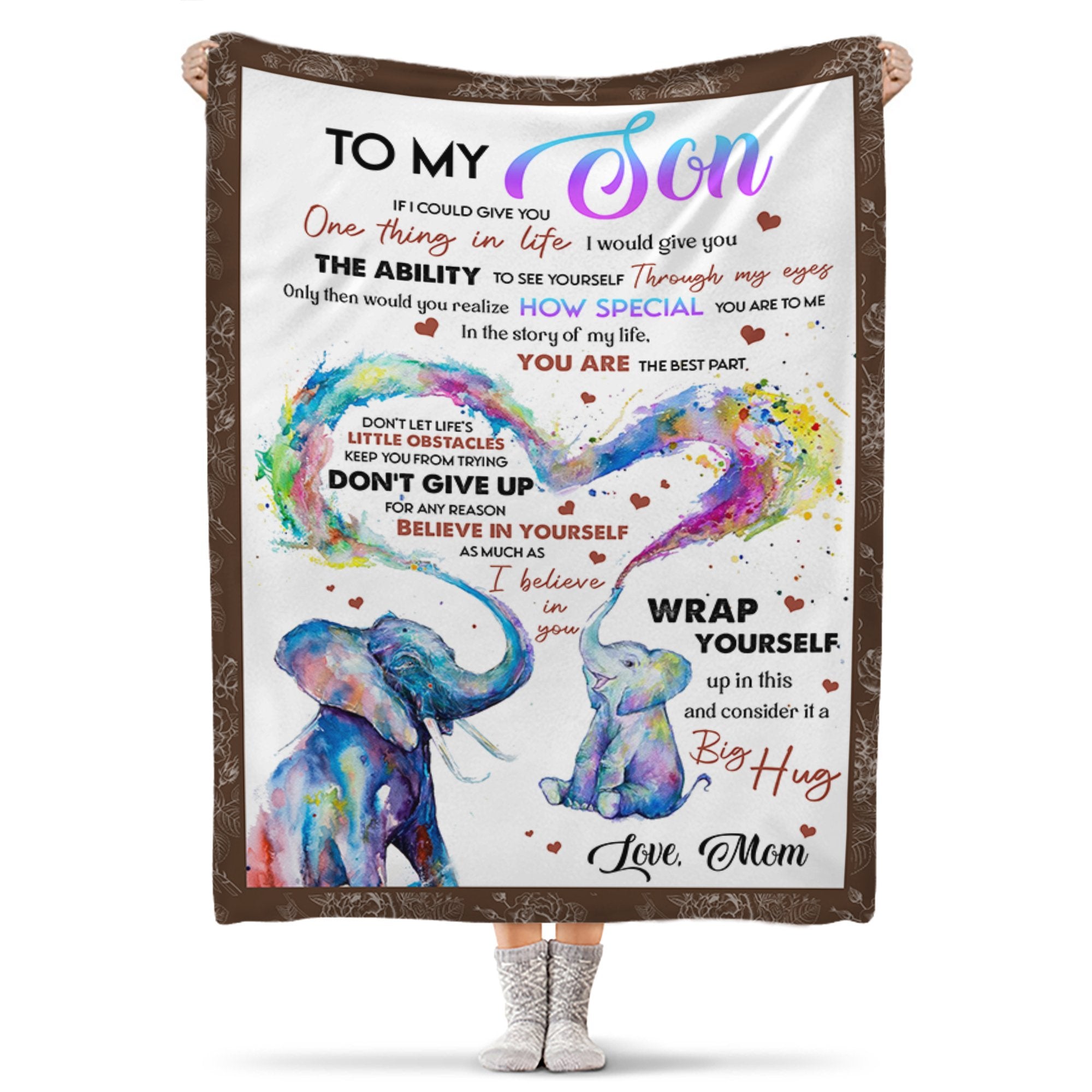 Personalized To My Son Blanket From Mom Watercolor Elephant Blanket If I Could Give You One Thing In Life Fleece Blanket