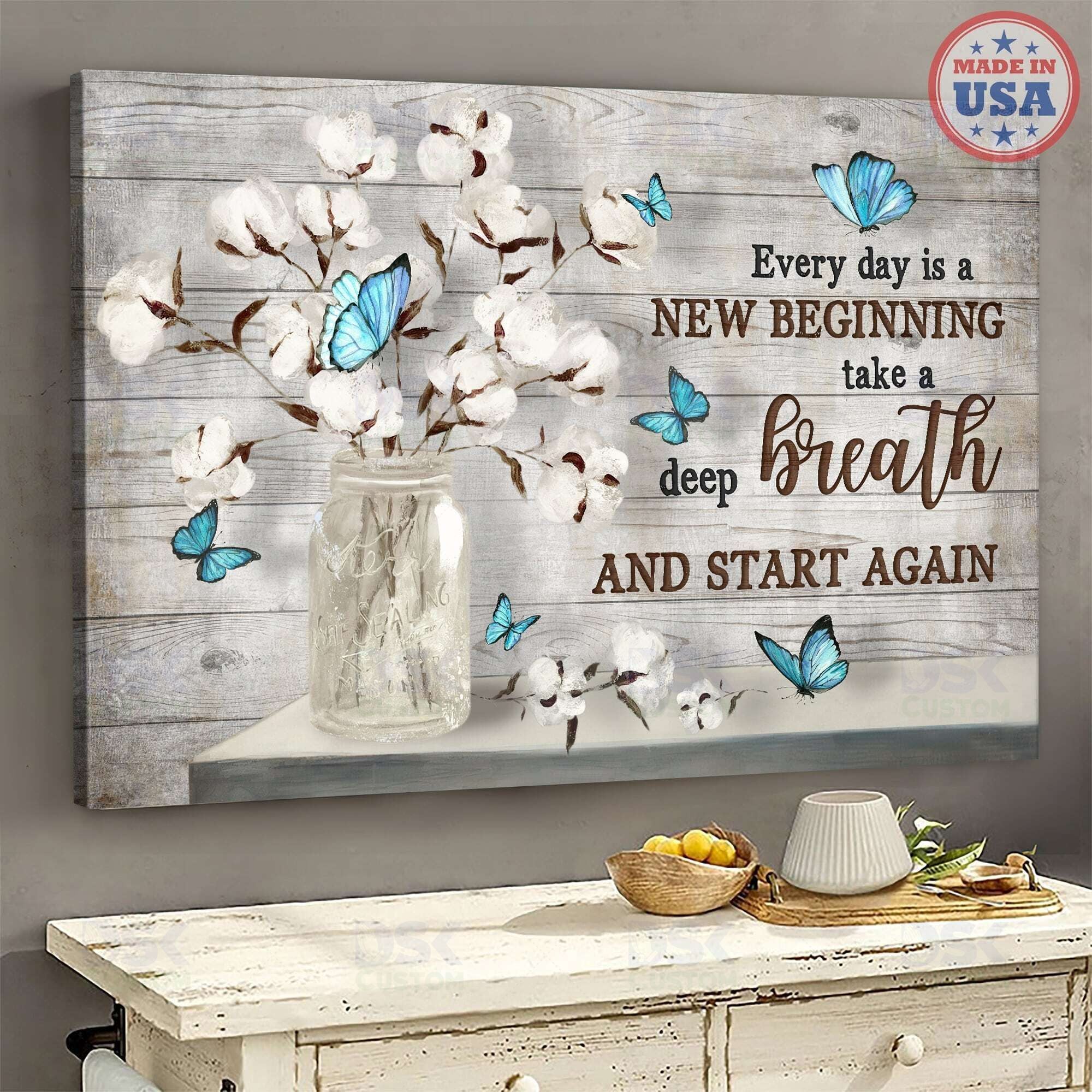 Butterfly Canvas Wall Art Home Decor –  Cotton Flower  – New Beginning [Id1-L]