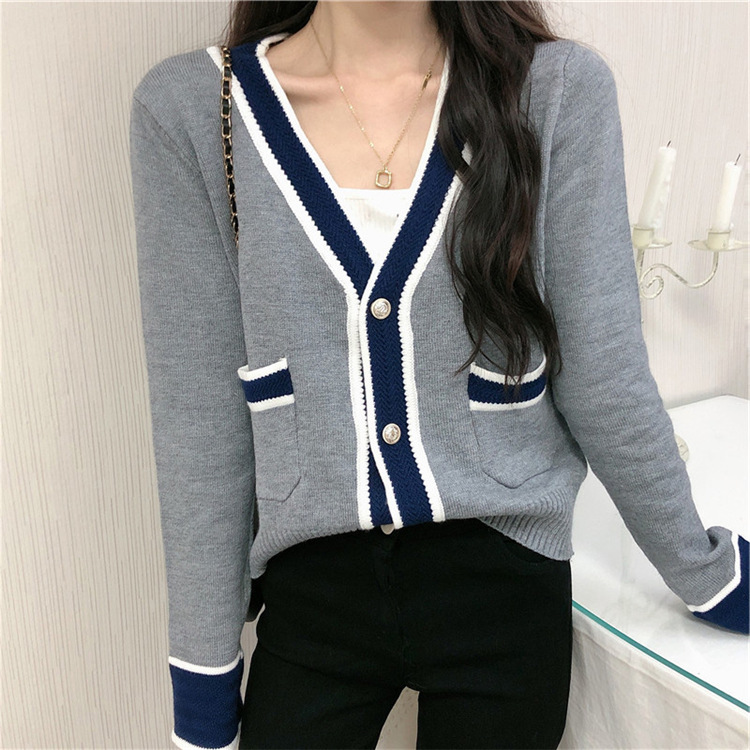 CNANOO 2022 New spring autumn women’s Korean version of long-sleeved sweater cardigan V-neck loose lazy sweater coat top alx